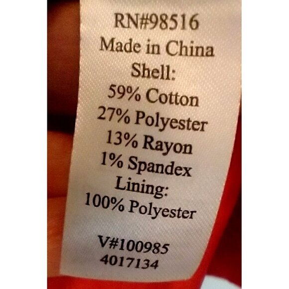 COLDWATER CREEK Women's Single Snap Cotton Blend Blazer Bright Red Lined - 18 - Picture 8 of 11